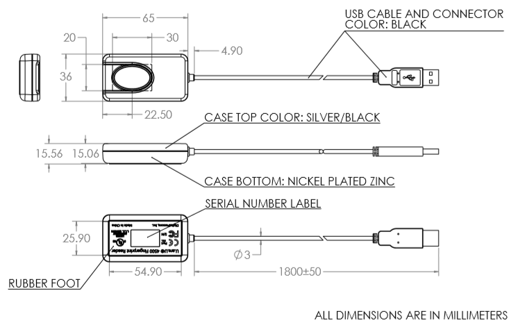 LotHill Solutions, LLC - DigitalPersona U.are.U 4500 Fingerprint Reader Mechanical Specifications